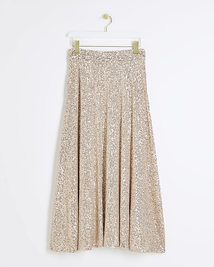 Rose Gold Sequin Midi Skirt