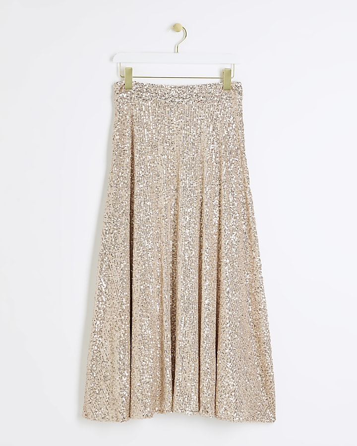 Rose Gold Sequin Midi Skirt