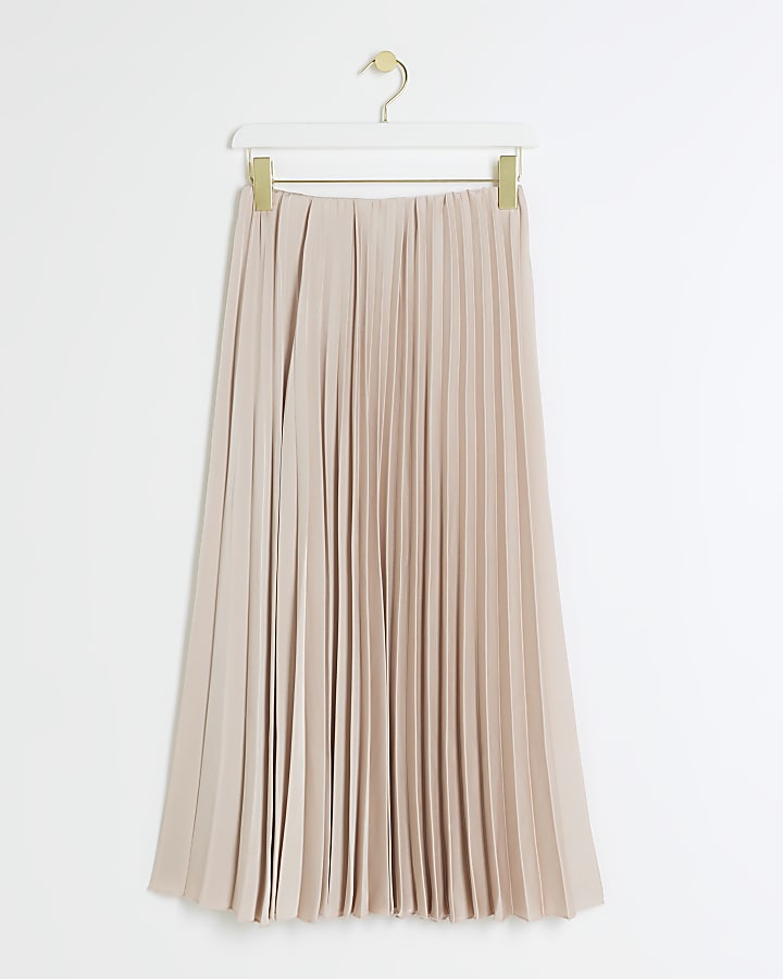 Pink pleated midi skirt