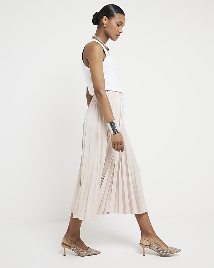 Pink pleated midi skirt