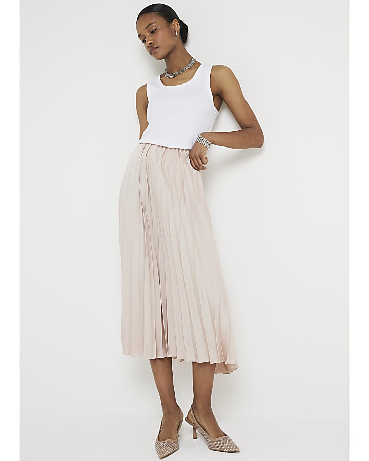 Pink pleated midi skirt