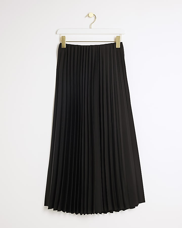 Black pleated midi skirt