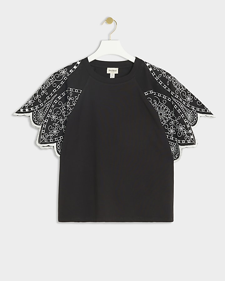 Black broderie sleeve t-shirt