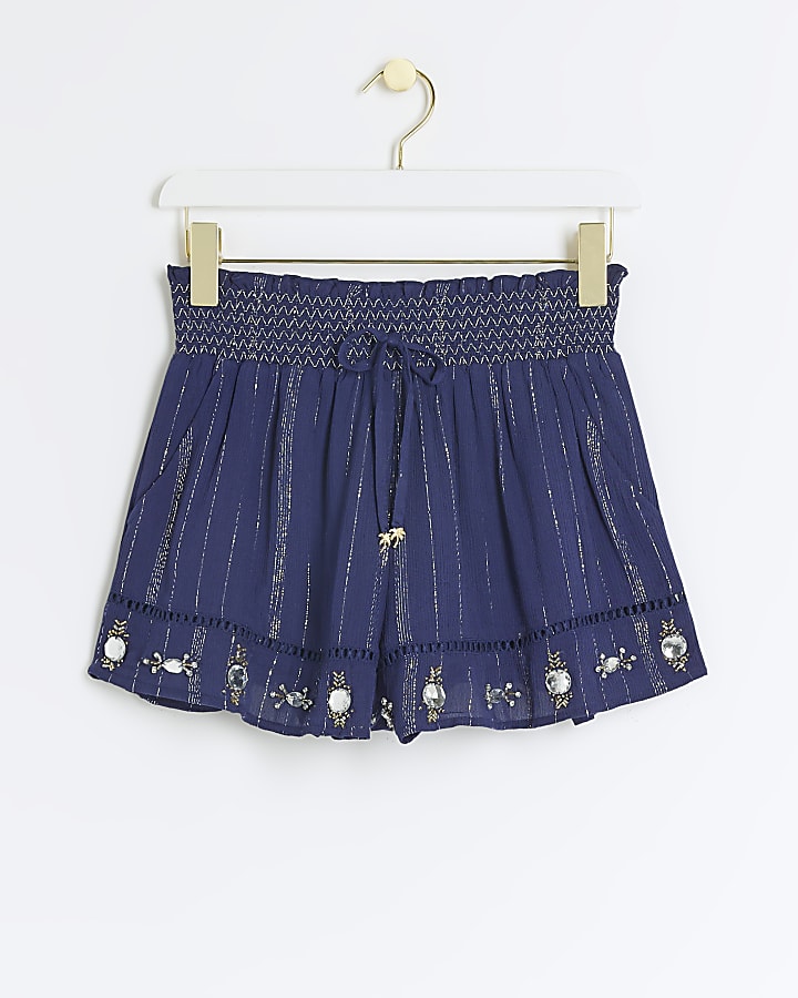 Navy glitter embellished beach shorts