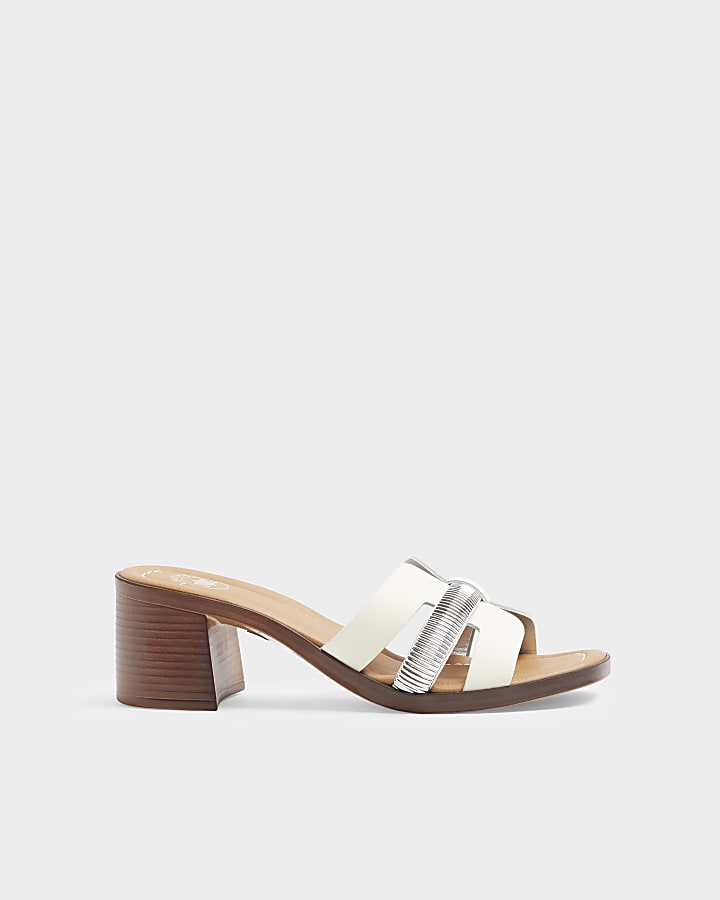 Ecru leather cut out heeled sandals