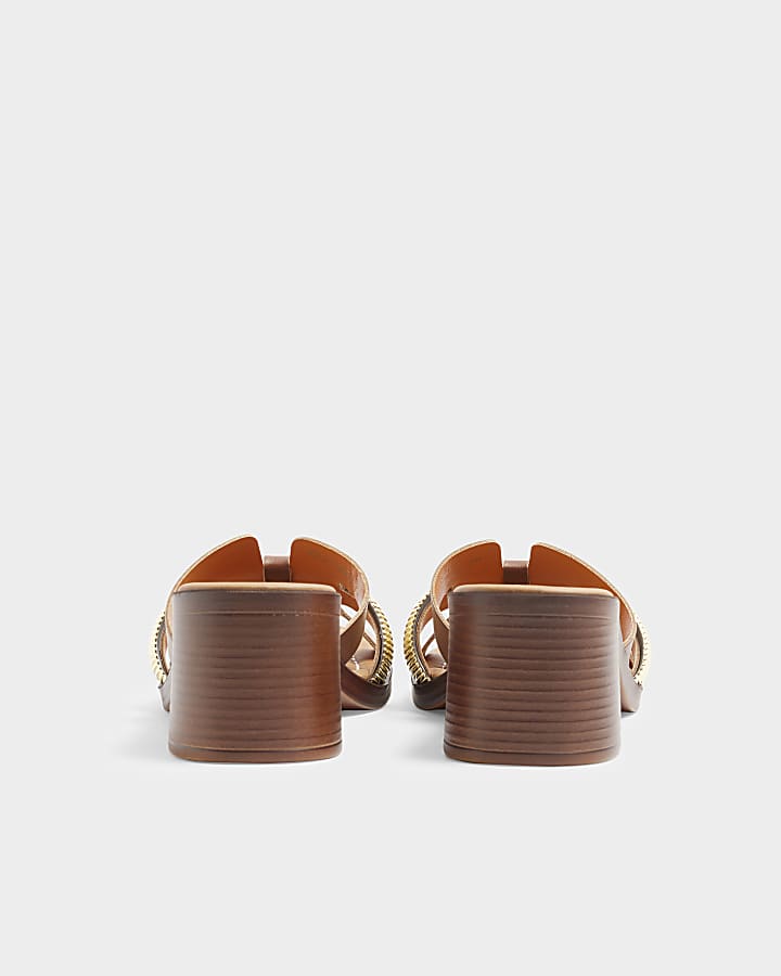 Brown leather cut out heeled sandals