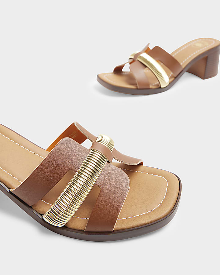 Brown leather cut out heeled sandals