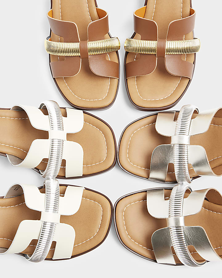 Brown leather cut out heeled sandals