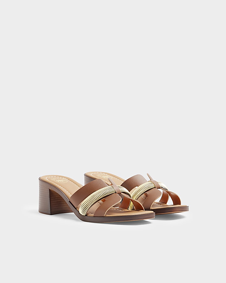 Brown leather cut out heeled sandals
