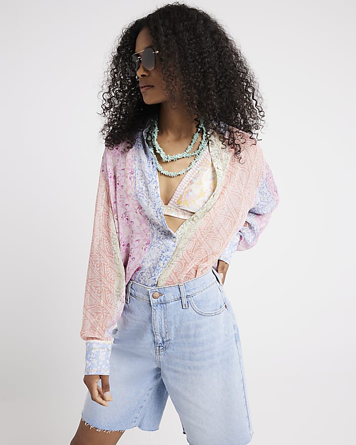 Pink floral print shirt