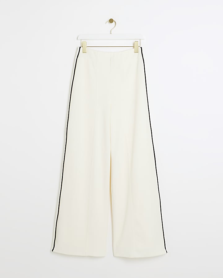 Cream Taped Wide Leg Trousers