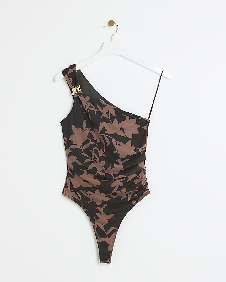 Brown asymmetric bodysuit