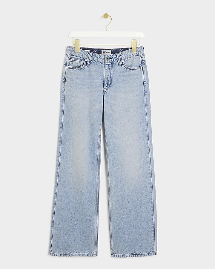 Blue low rise relaxed straight jeans