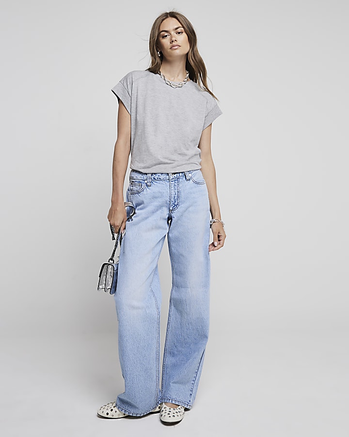 Blue low rise relaxed straight jeans