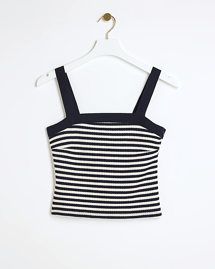 Navy knit stripe cami top