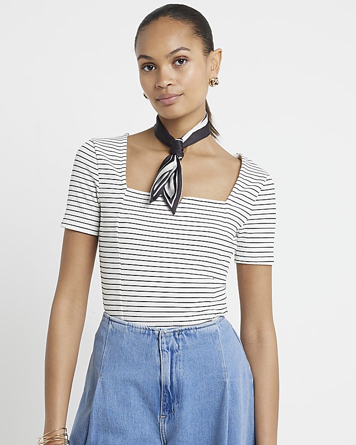 White stripe square neck t-shirt