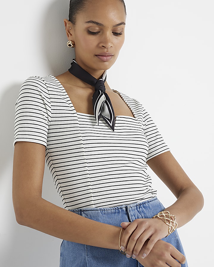 White stripe square neck t-shirt