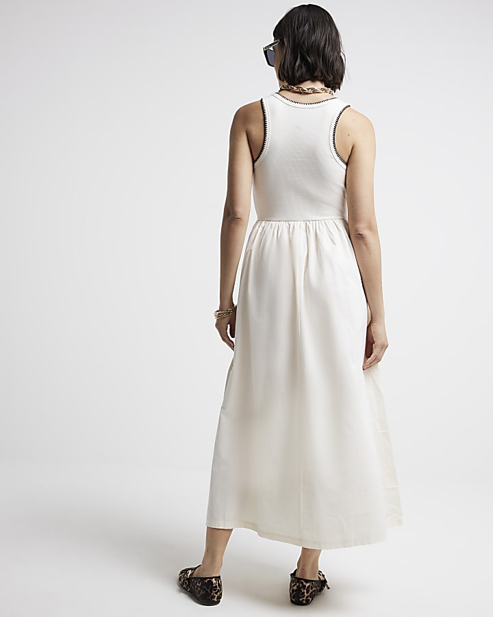 Cream whipstitch skater midi dress