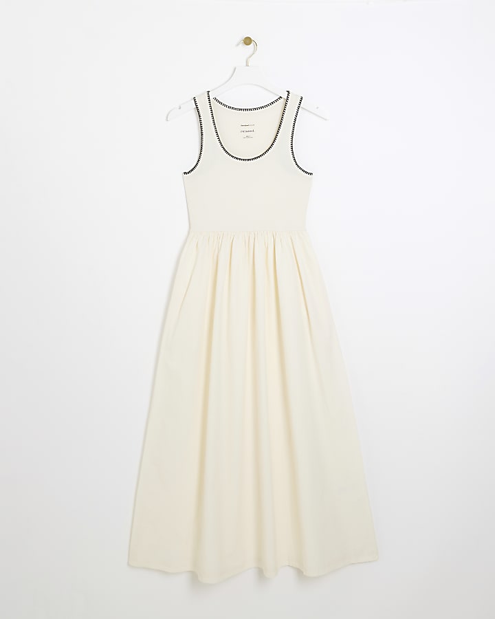 Cream whipstitch skater midi dress