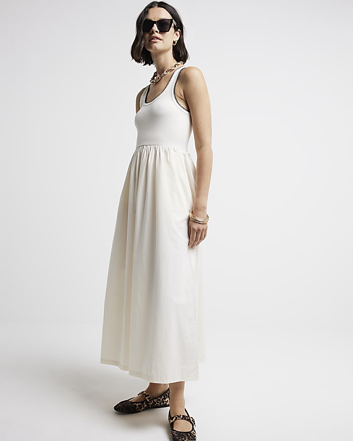 Cream whipstitch skater midi dress