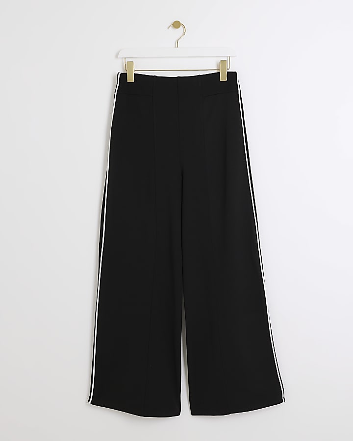 Petite Black Taped Wide Leg Trousers