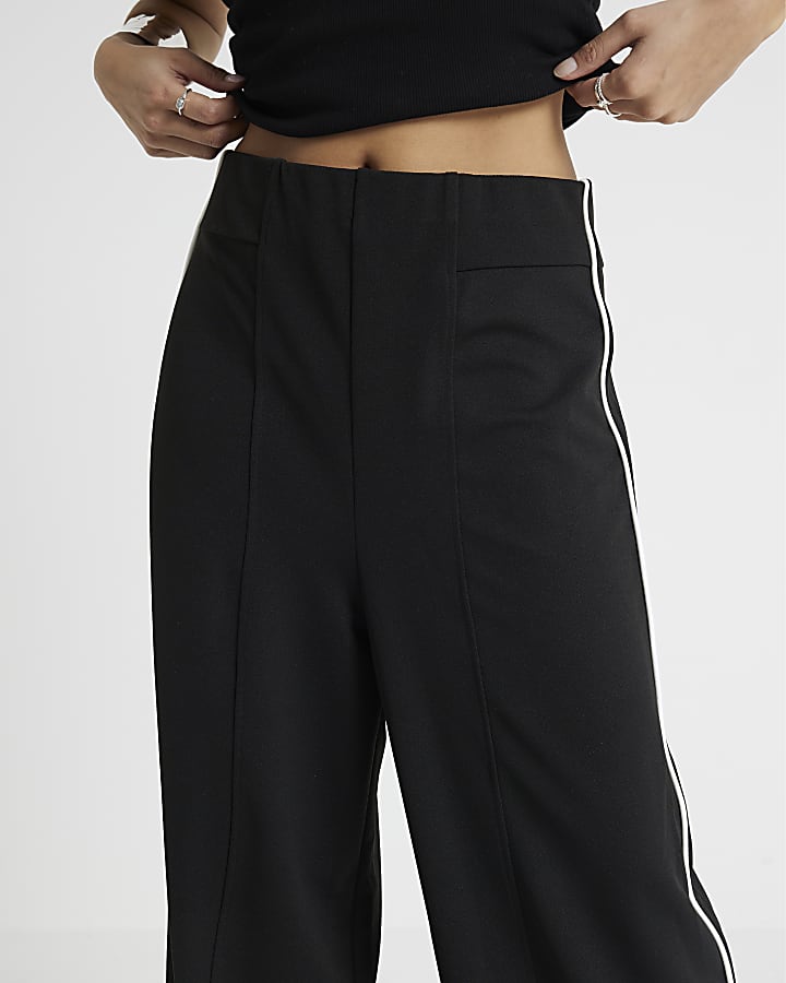 Petite Black Taped Wide Leg Trousers