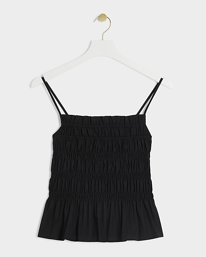 Black shirred cami top