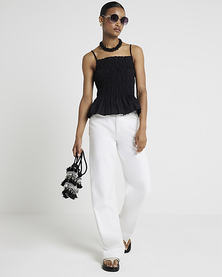 Black shirred cami top