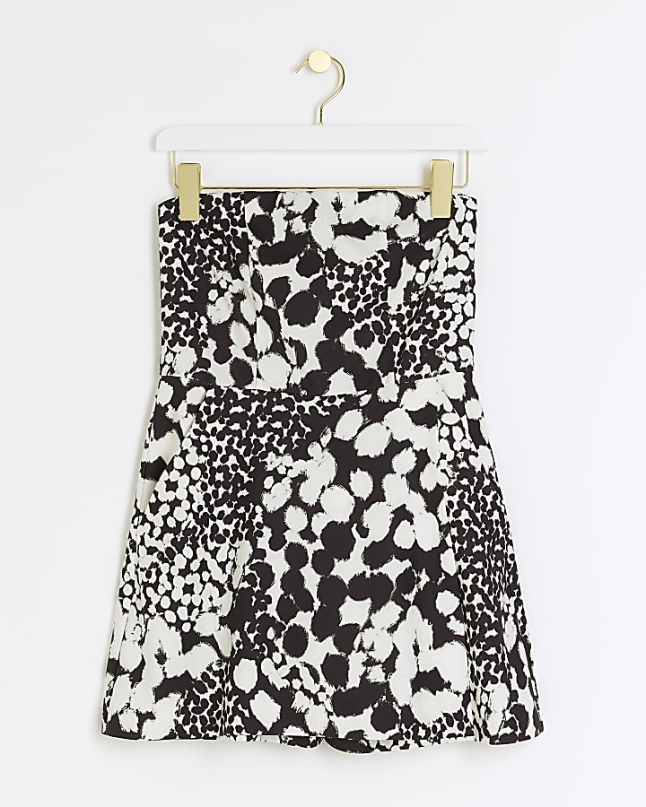 Black abstract bandeau skort playsuit