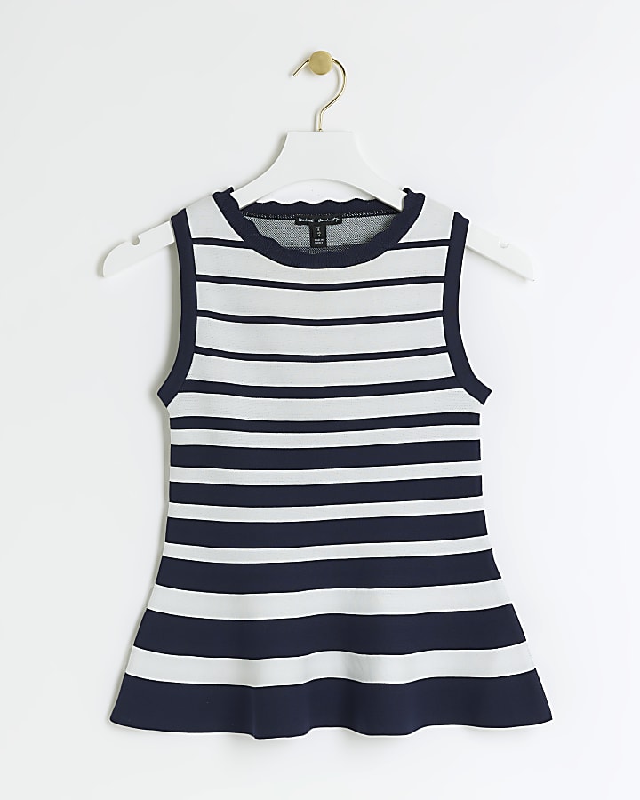 Navy stripe Knit Peplum Vest Top