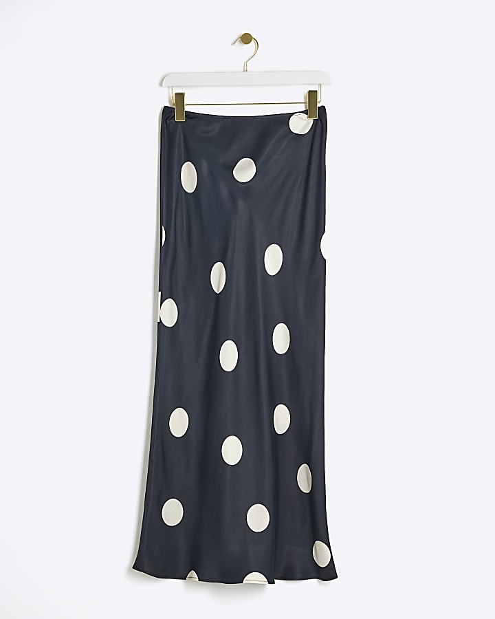 Black satin spot maxi skirt