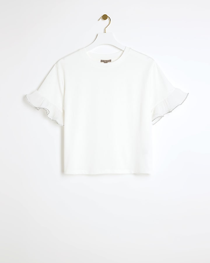 White stitch frill sleeve t-shirt