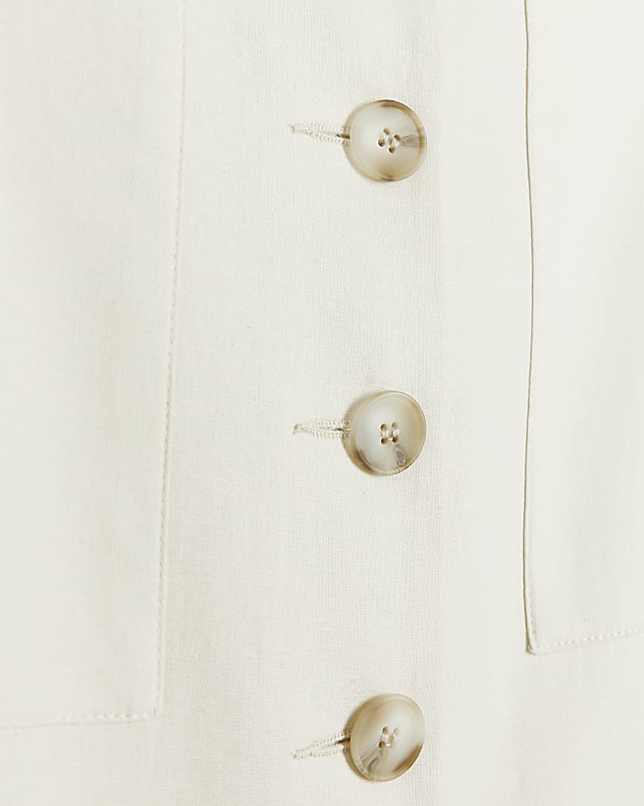 Cream linen blend button up maxi skirt