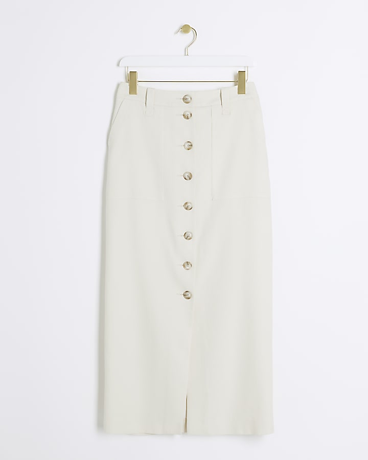 Cream linen blend button up maxi skirt