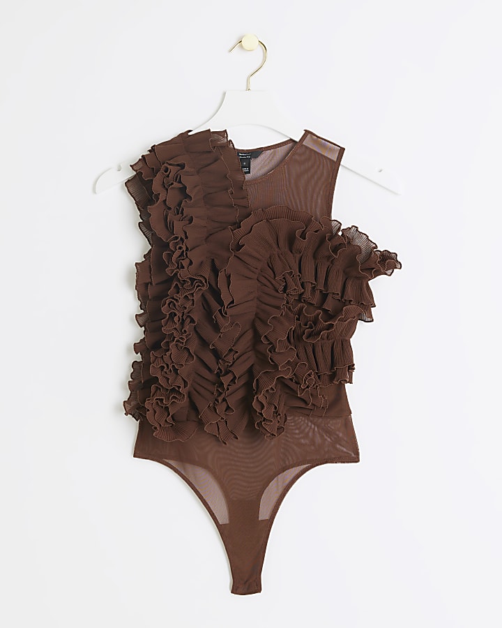 Brown Frill Bodysuit