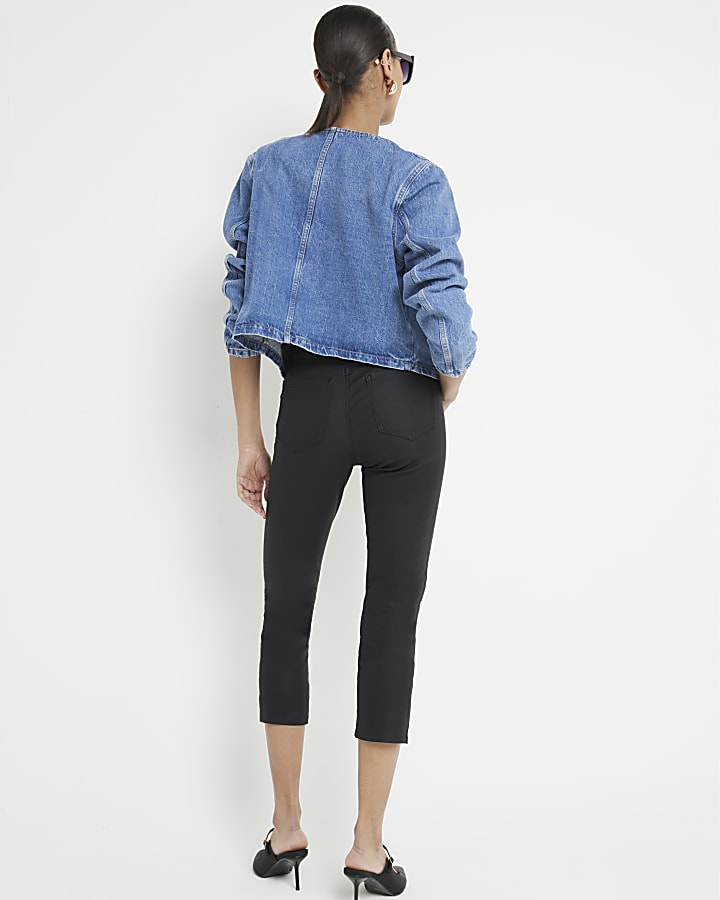 Black Coated Slim Crop Jeans
