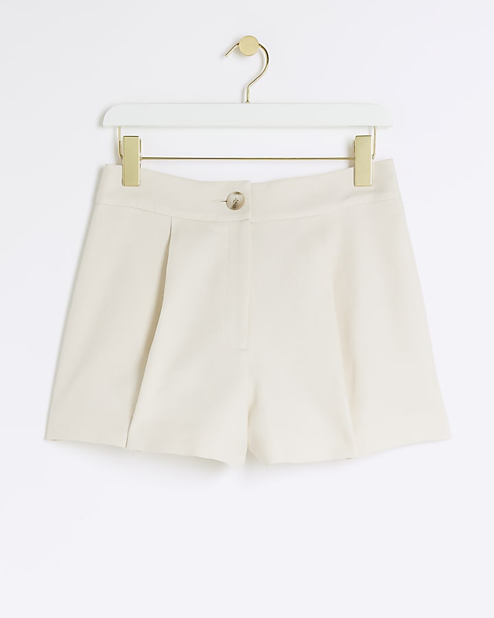Cream linen blend shorts