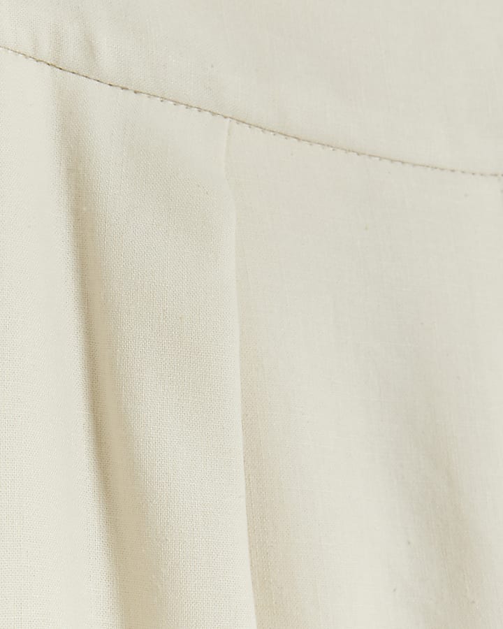 Cream linen blend wide leg trousers