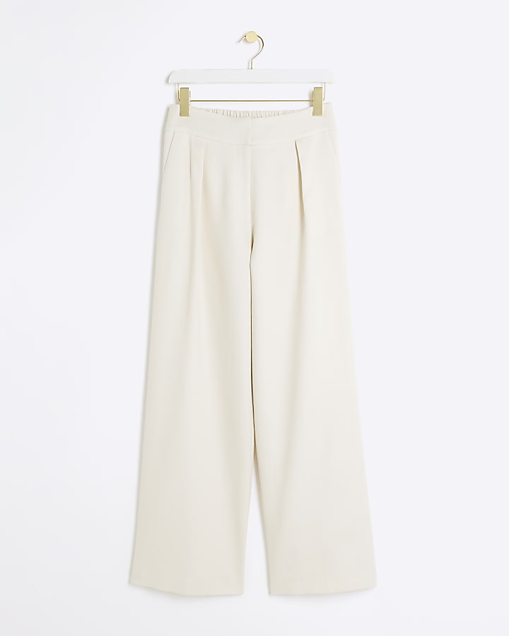 Cream linen blend wide leg trousers