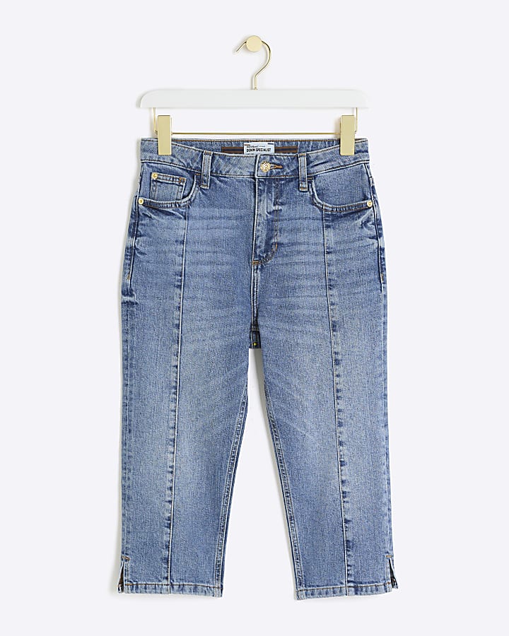 Blue slim straight cropped jeans