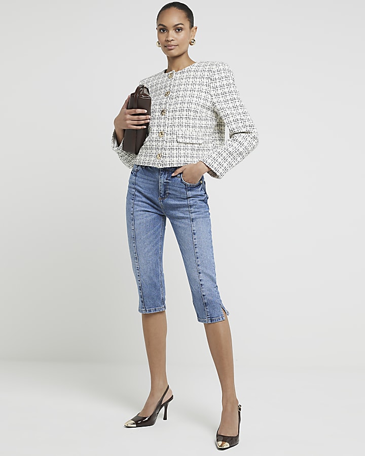 Blue slim straight cropped jeans