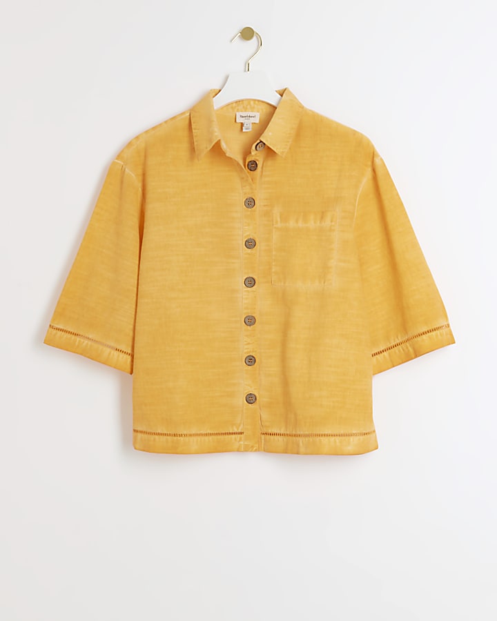 Orange linen blend boxy shirt