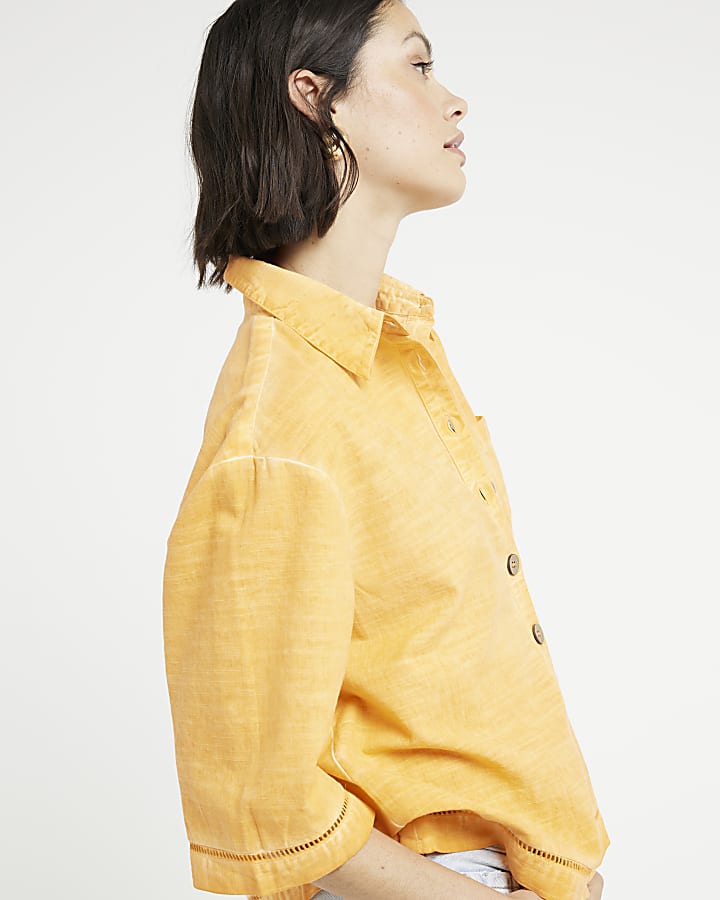 Orange linen blend boxy shirt