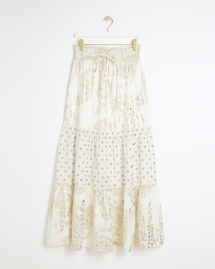 Cream metallic embellished beach maxi skirt