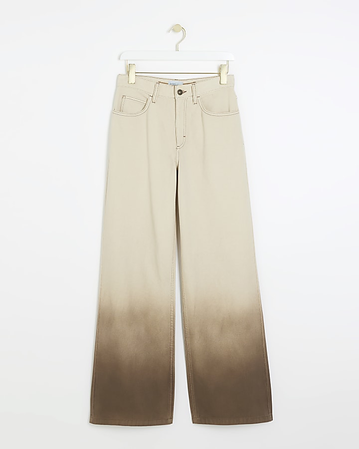 Beige ombre baggy wide leg jeans
