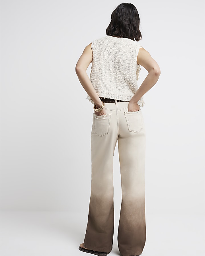 Beige ombre baggy wide leg jeans