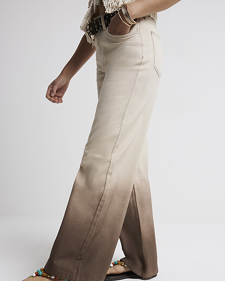 Beige ombre baggy wide leg jeans