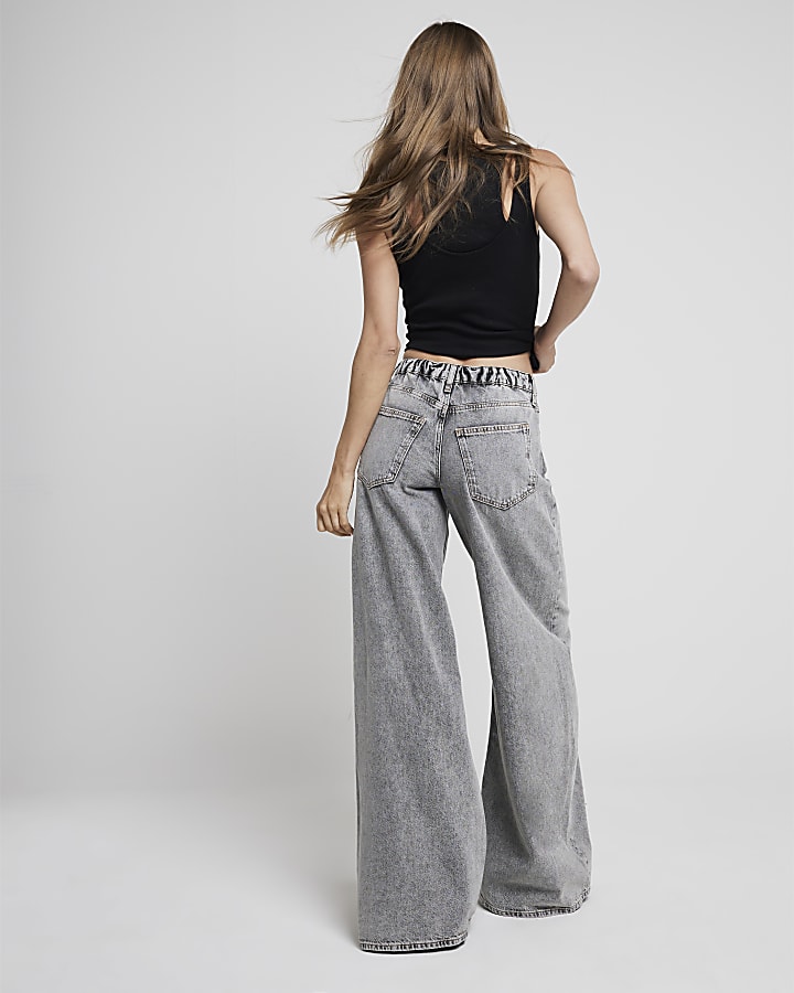 Grey Mid Rise elastic back palazzo Jeans