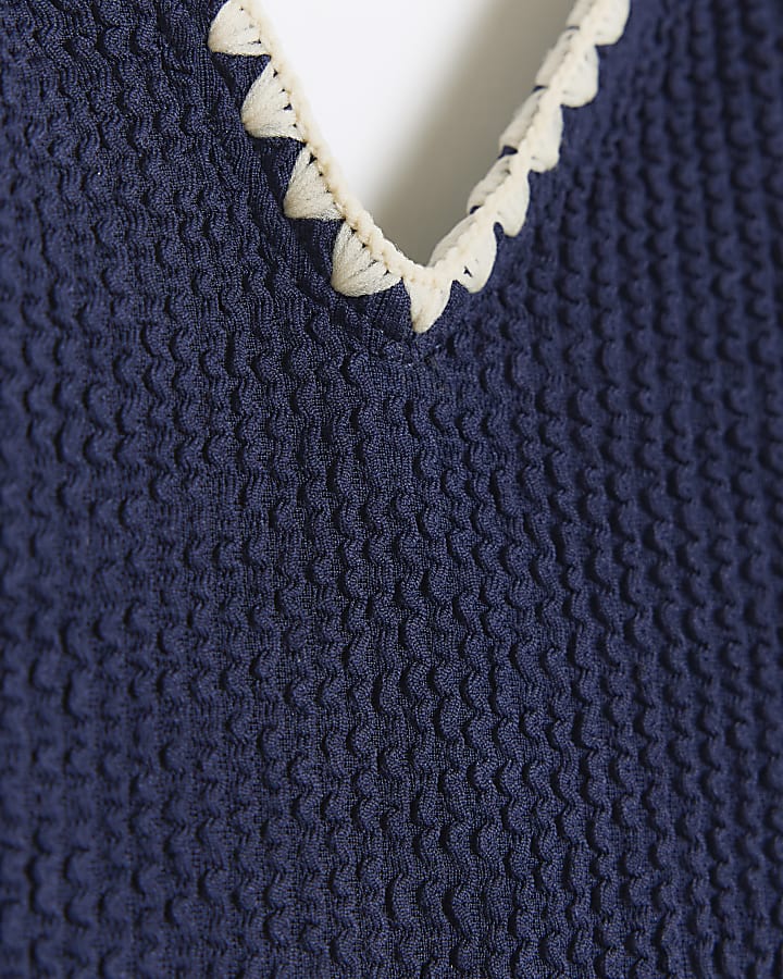 Navy Textured Whipstitch Swimsuit