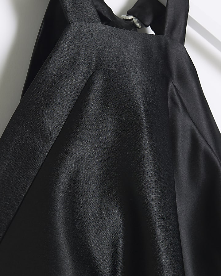 Black satin bow detail slip mini dress